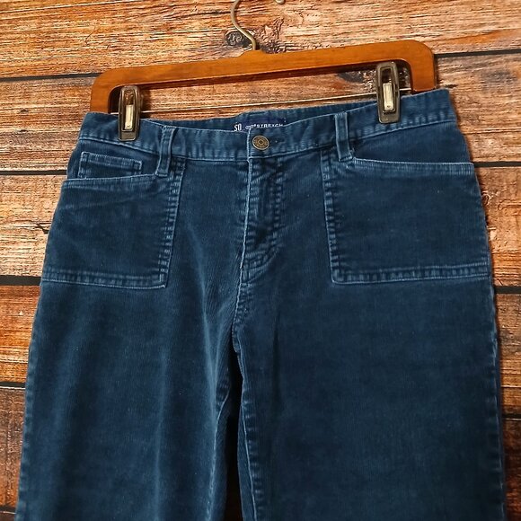 SO GSJC Pants Size 9 Y2K Teal Corduroy Flared Patch Pockets Stretch - Picture 4 of 9